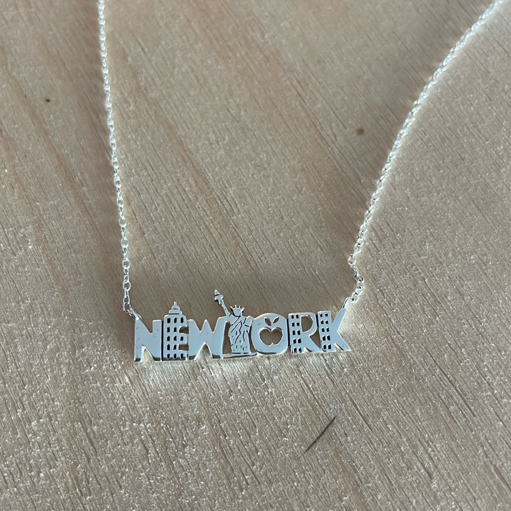 🗽🍎🔗  ‘NEW YORK’ Nameplate Necklace .925 Sterling Silver | 16-20” adjustable